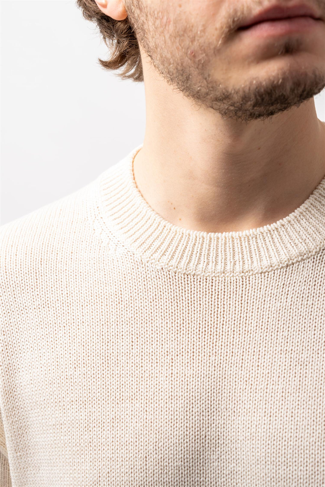 Knitted Cotton Crew Neck Hvit