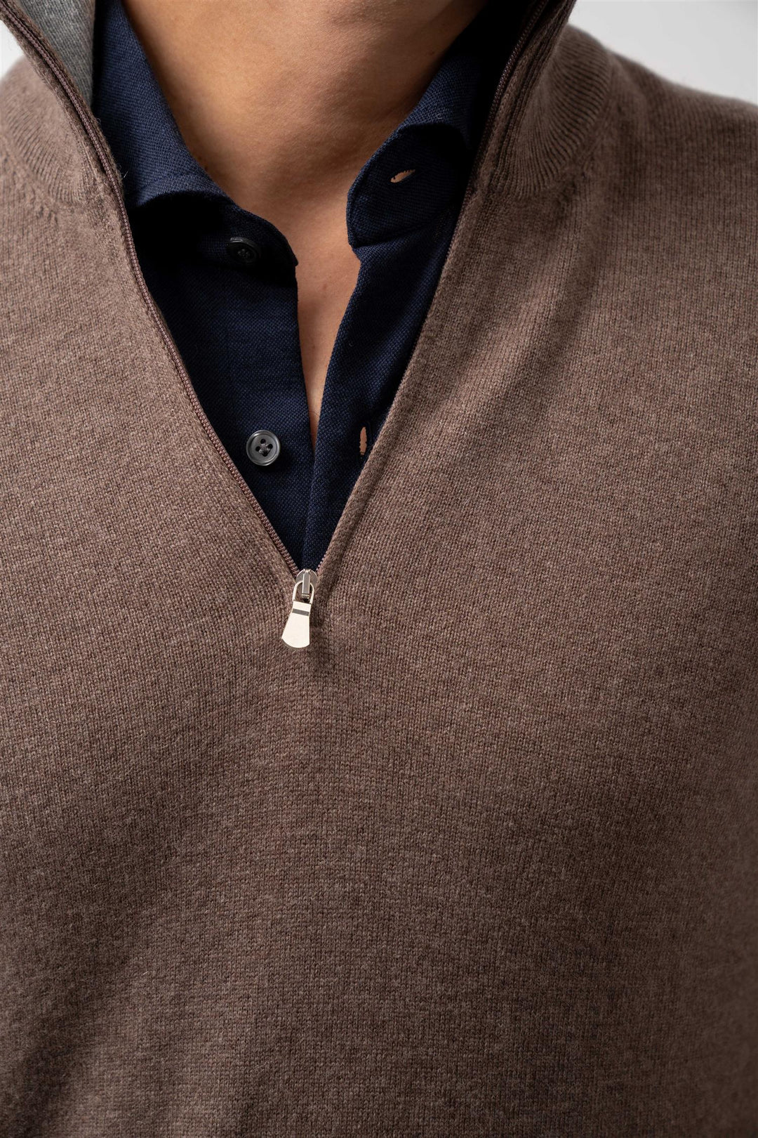 Half Zip Wool-Cashmere - Light Brown