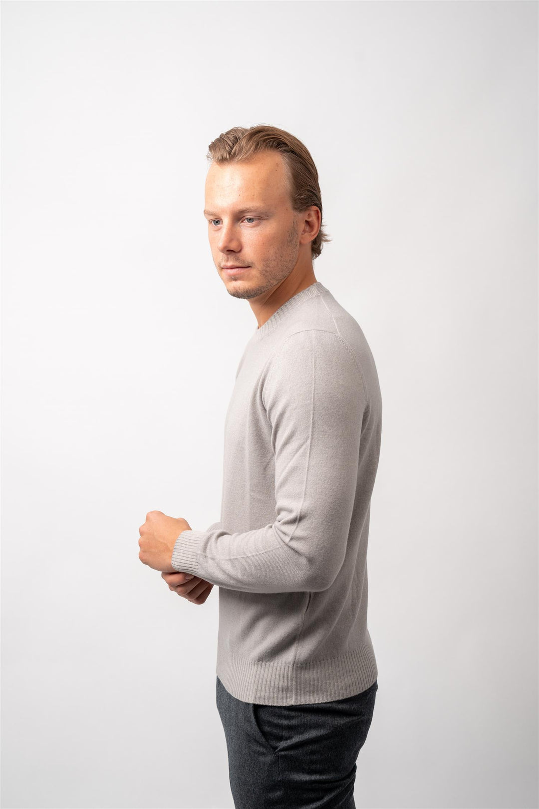 Crew Neck Cashmere - Wool -  Grey