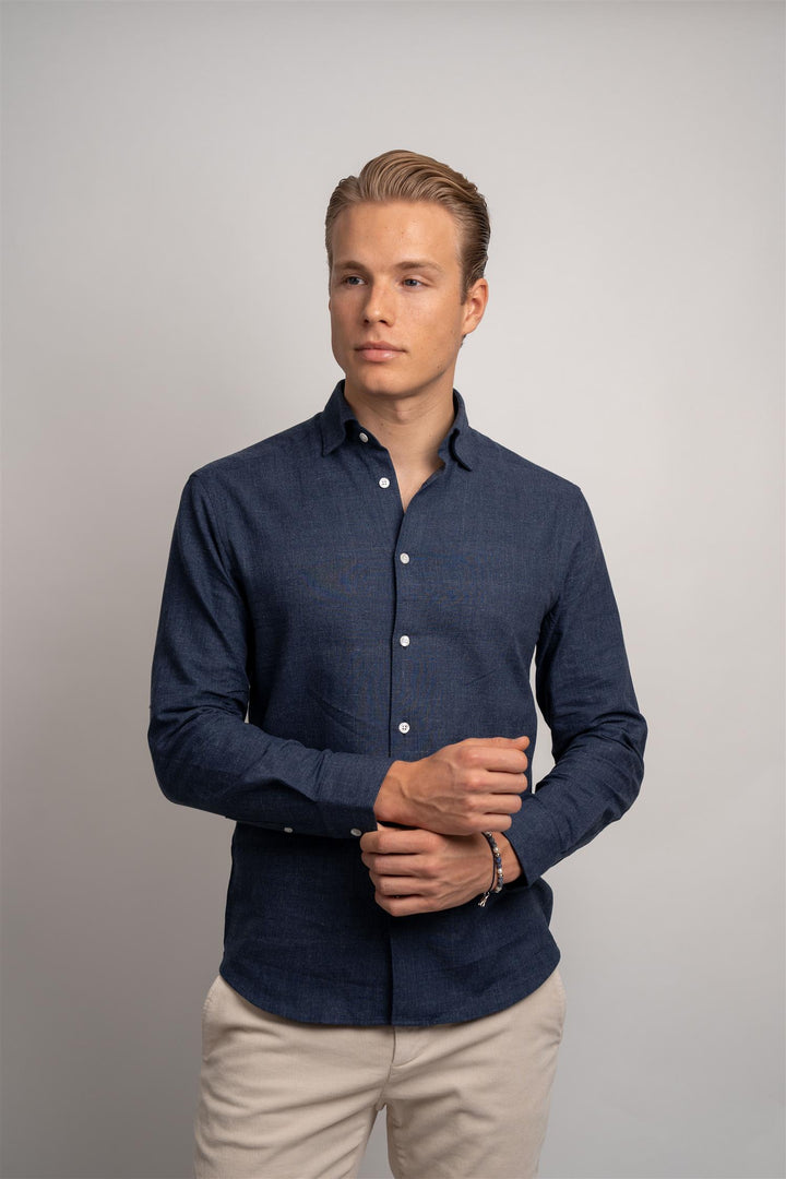 Rustic Flannel Shirt - Navy