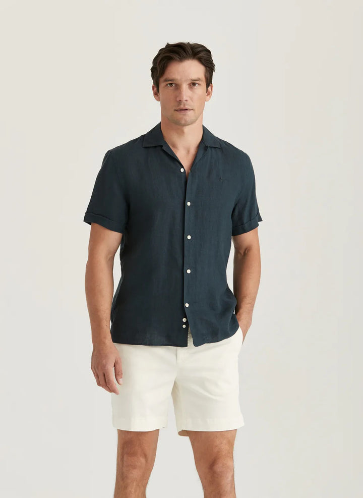 Short Sleeve Linen Shirt Navy