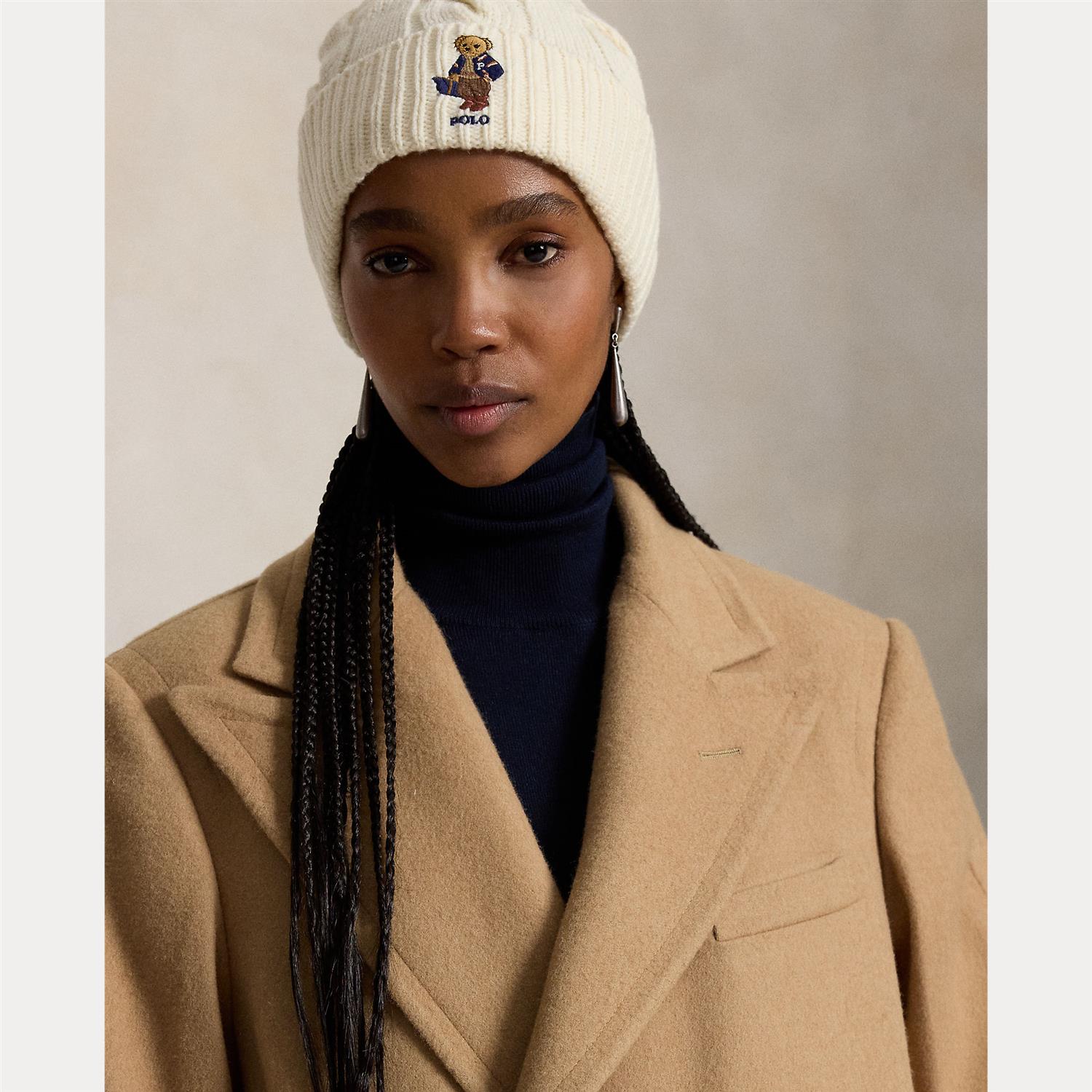 Polo Bear Cable Wool-Blend Beanie Cream