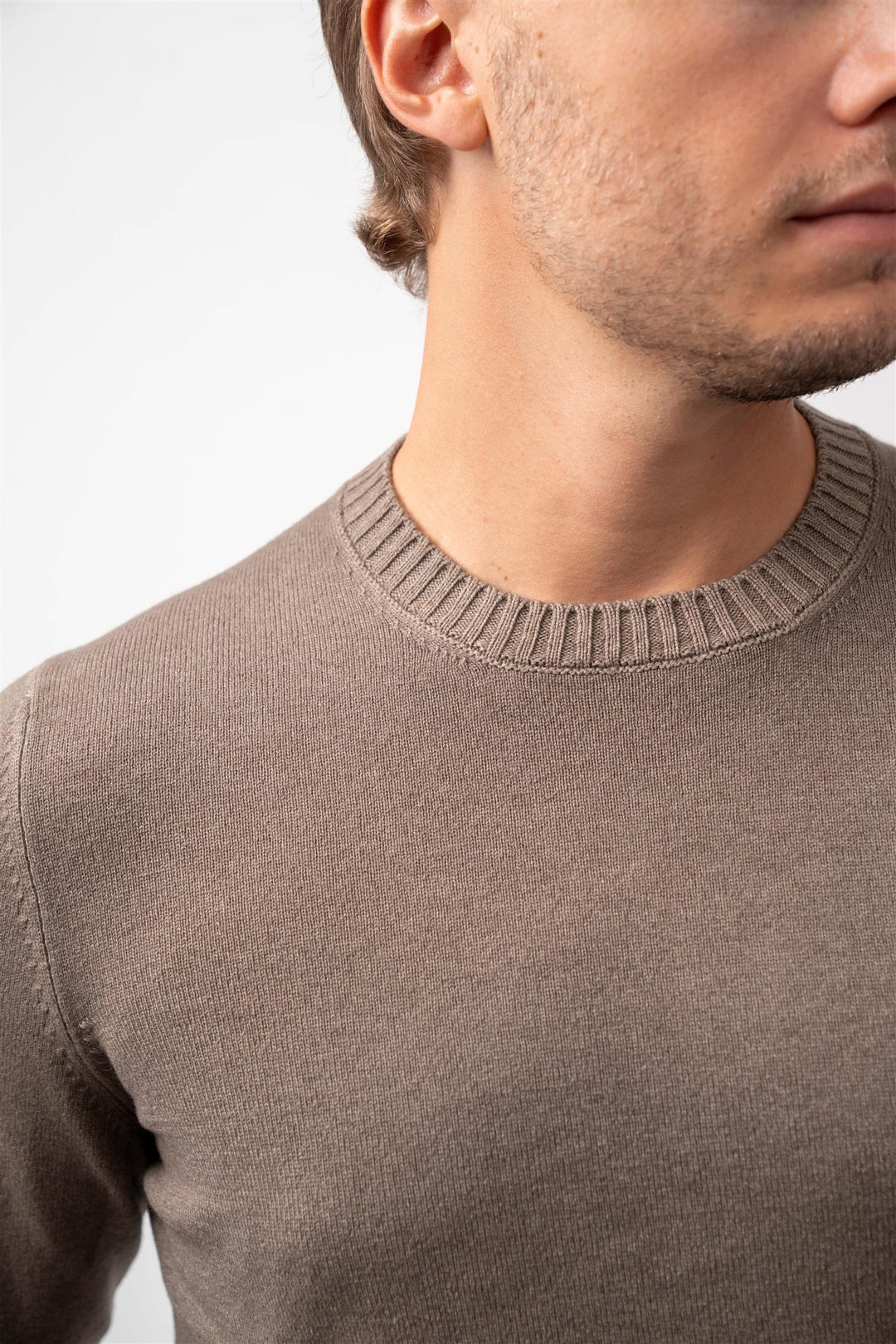 Crew Neck Cashmere - Wool -  Brown