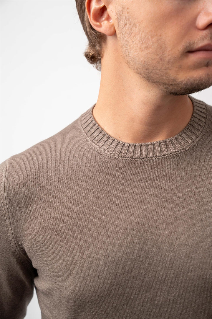 Crew Neck Cashmere - Wool -  Brown