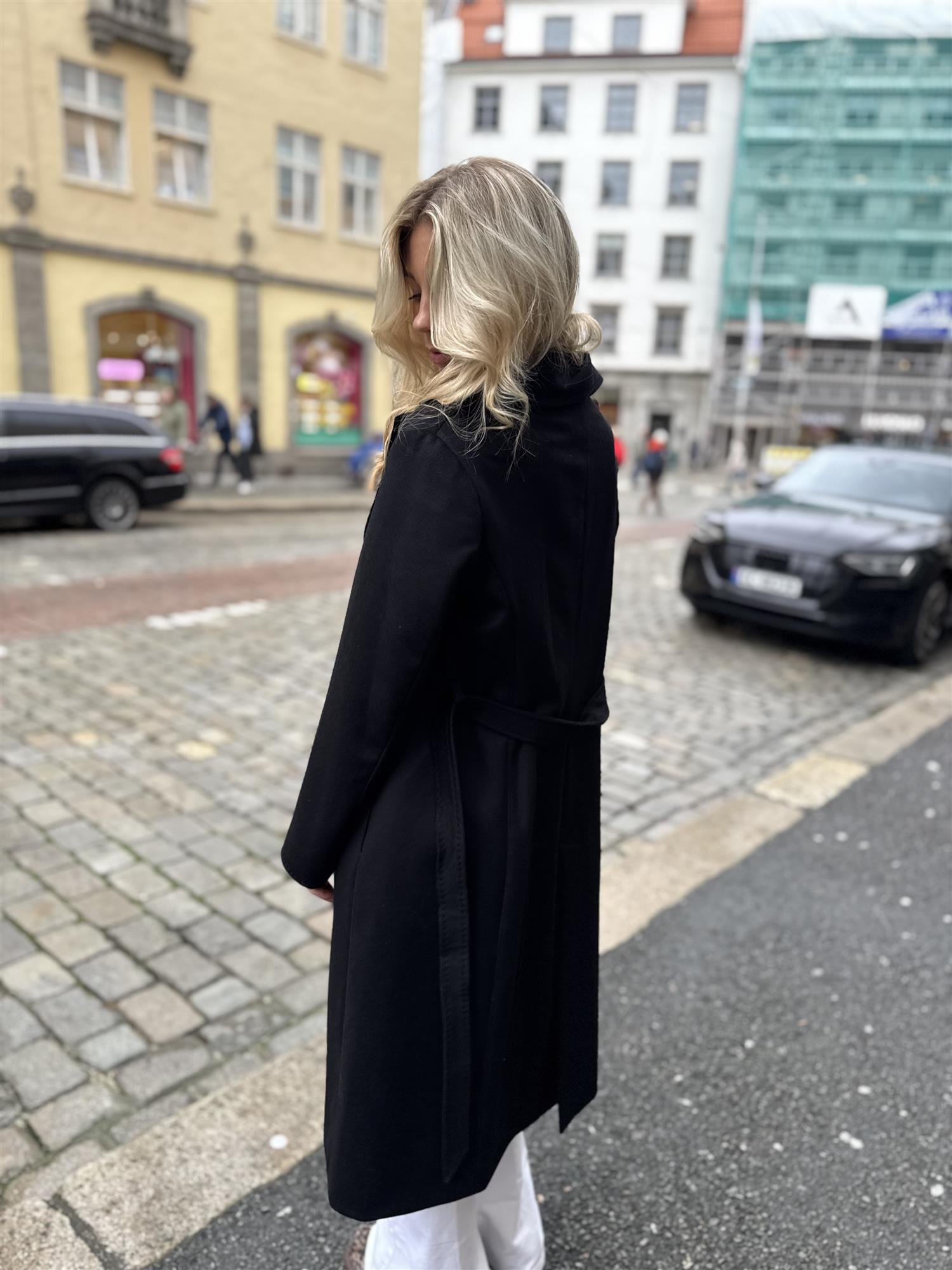 Long Coat Black Belt and Buttons