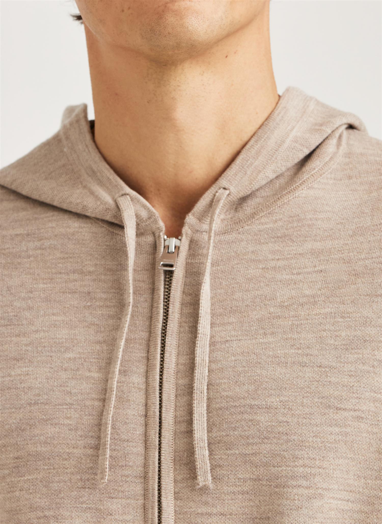 Merino Double Zip Hood - Khaki