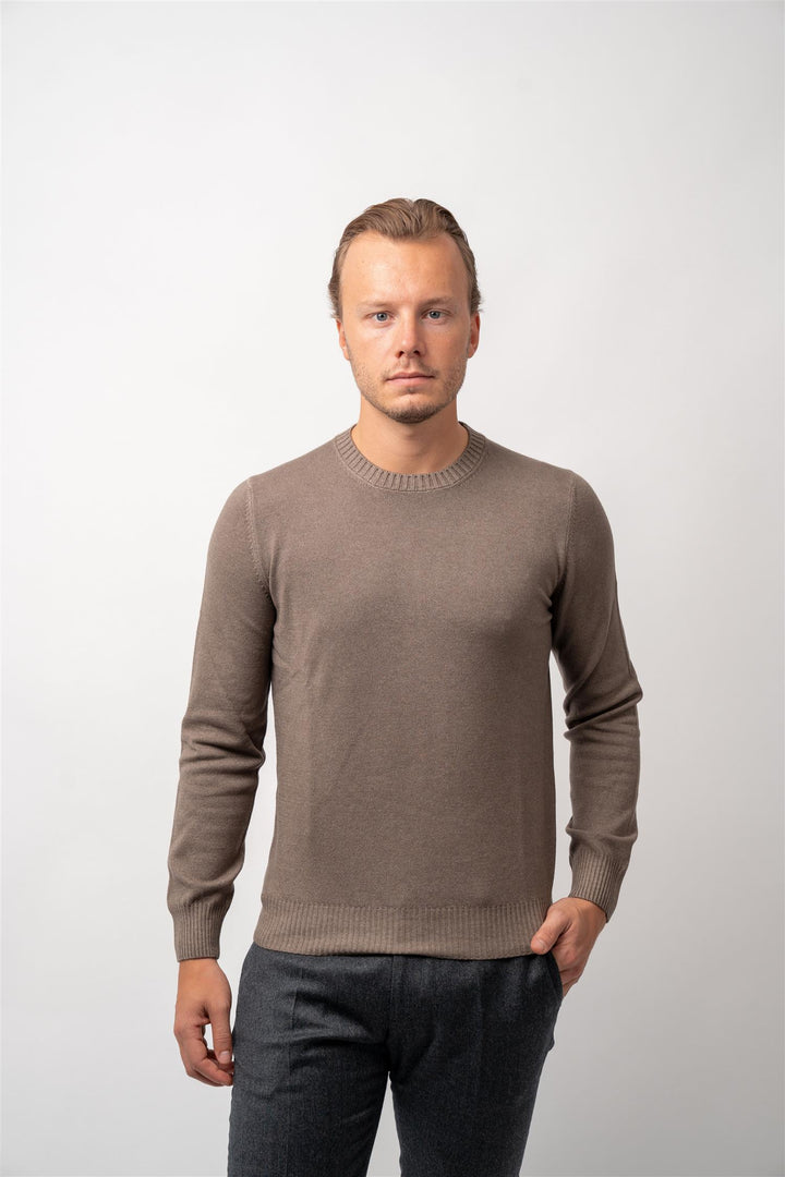 Crew Neck Cashmere - Wool -  Brown