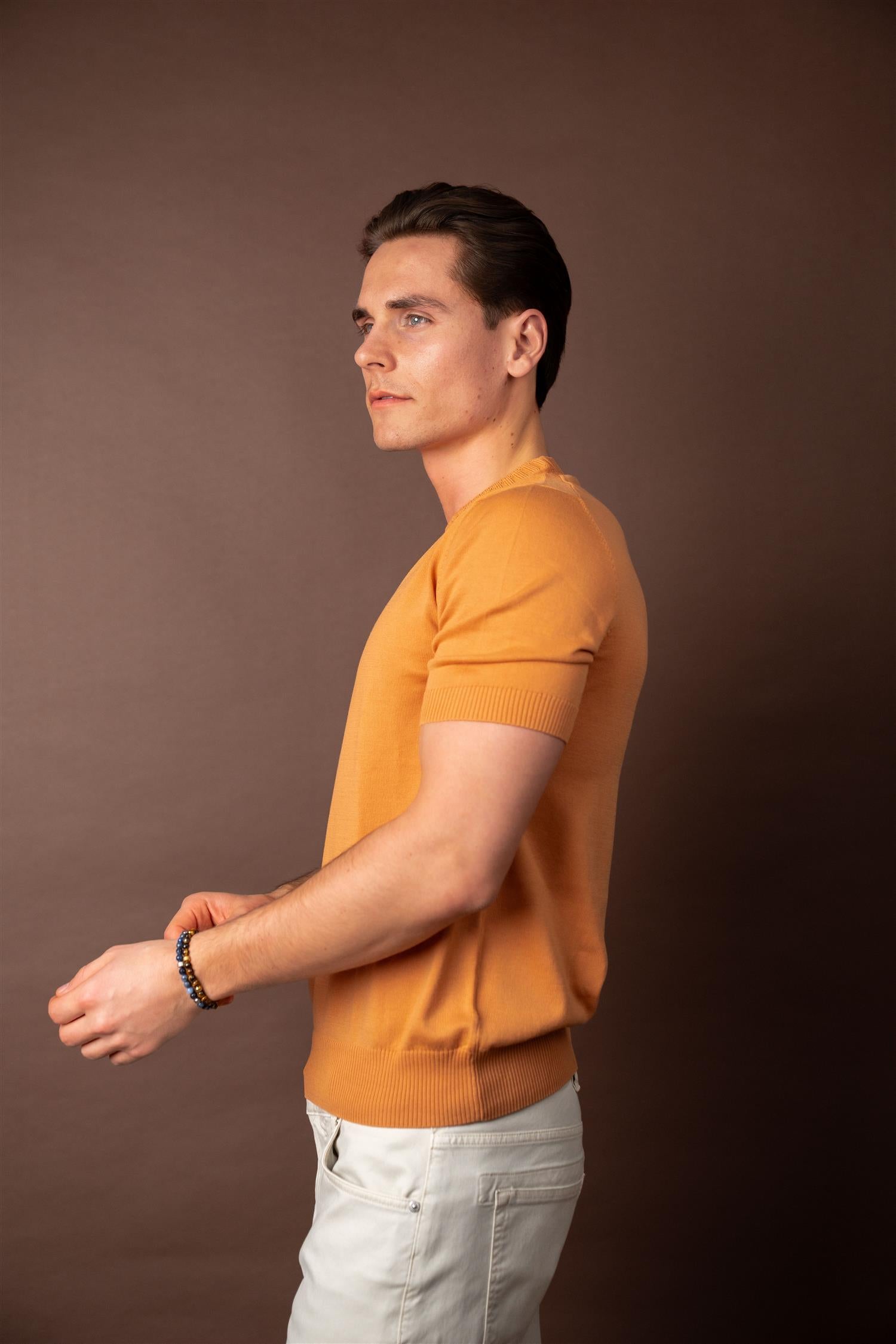 Knitted Cotton T-shirt - Oransje