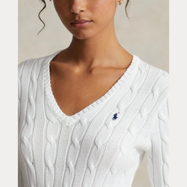 Cable-knit cotton v-neck sweater