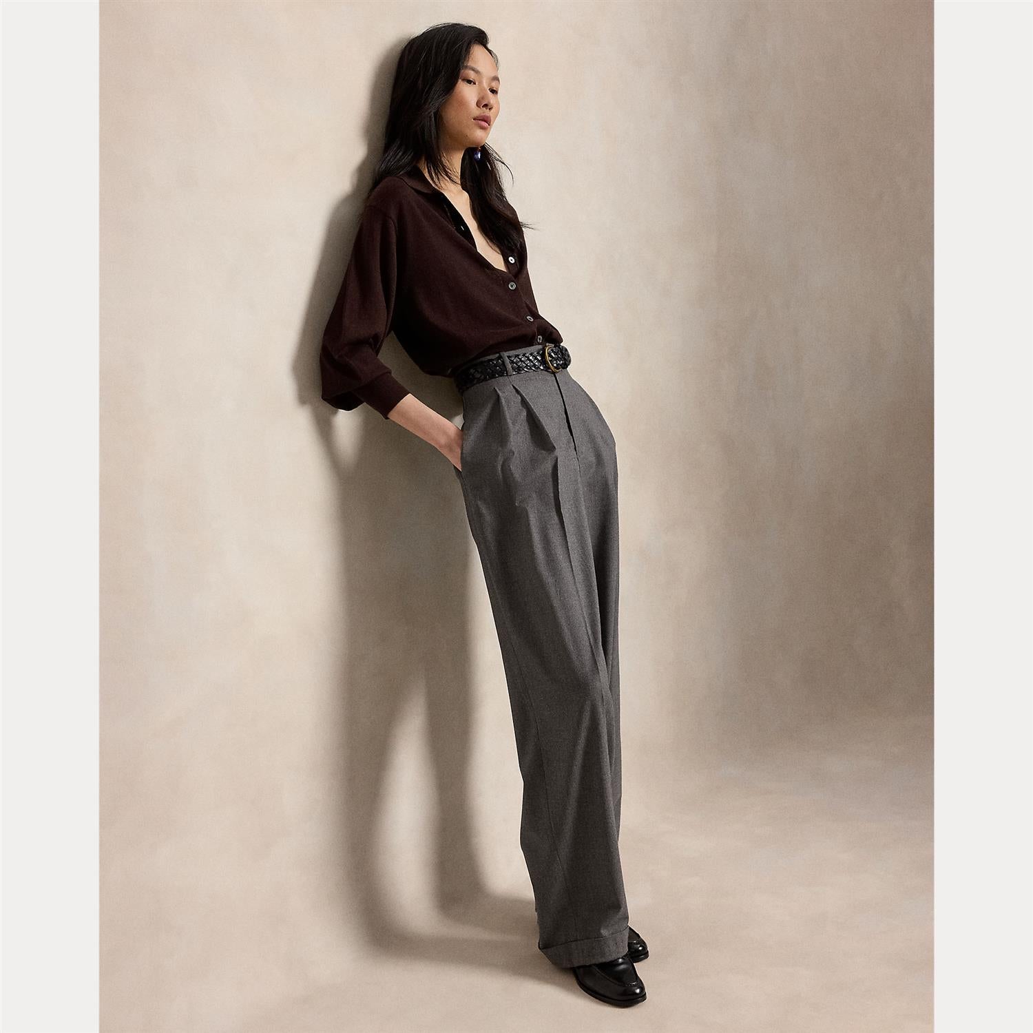 Polo-Collar Wool Blouson Cardigan Deep Chocolate Melange