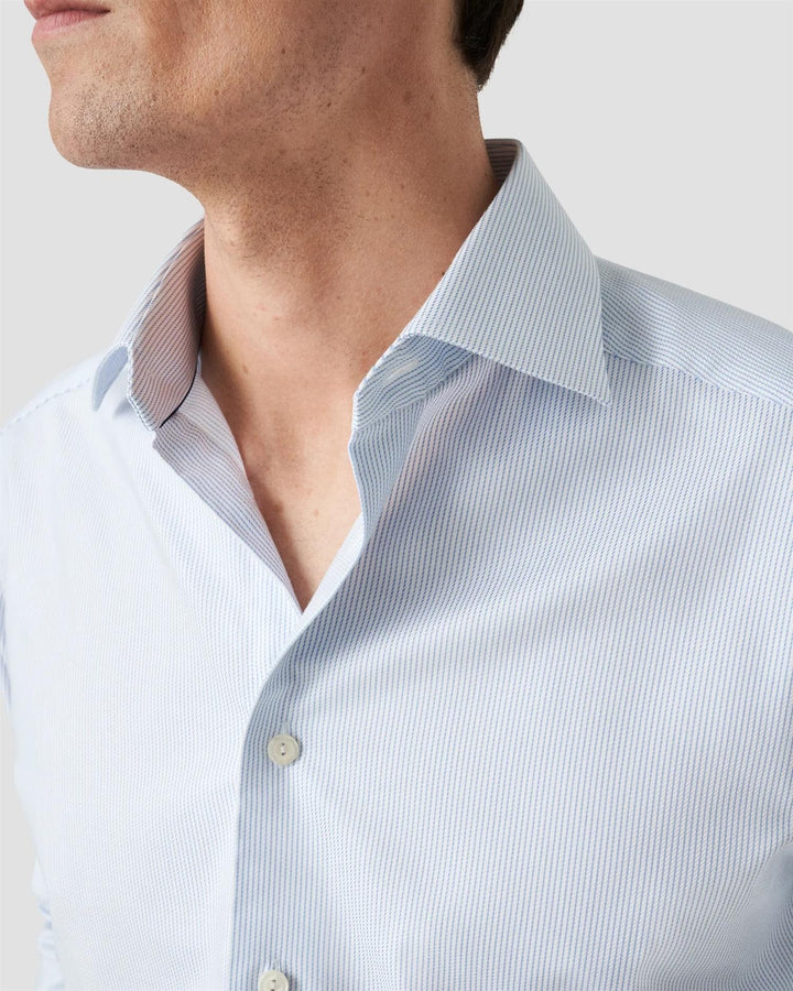 Light Blue Striped Cotton Tencel Lyocell Shirt Slim