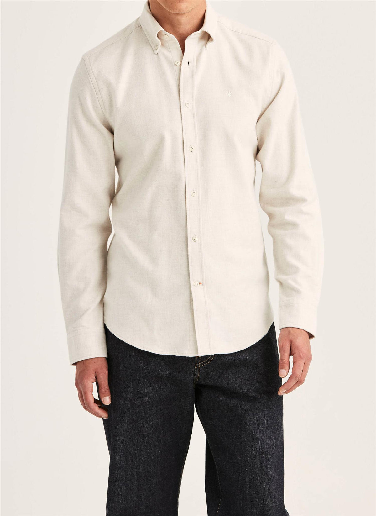Flannel Herringbone Shirt Slim - Off white