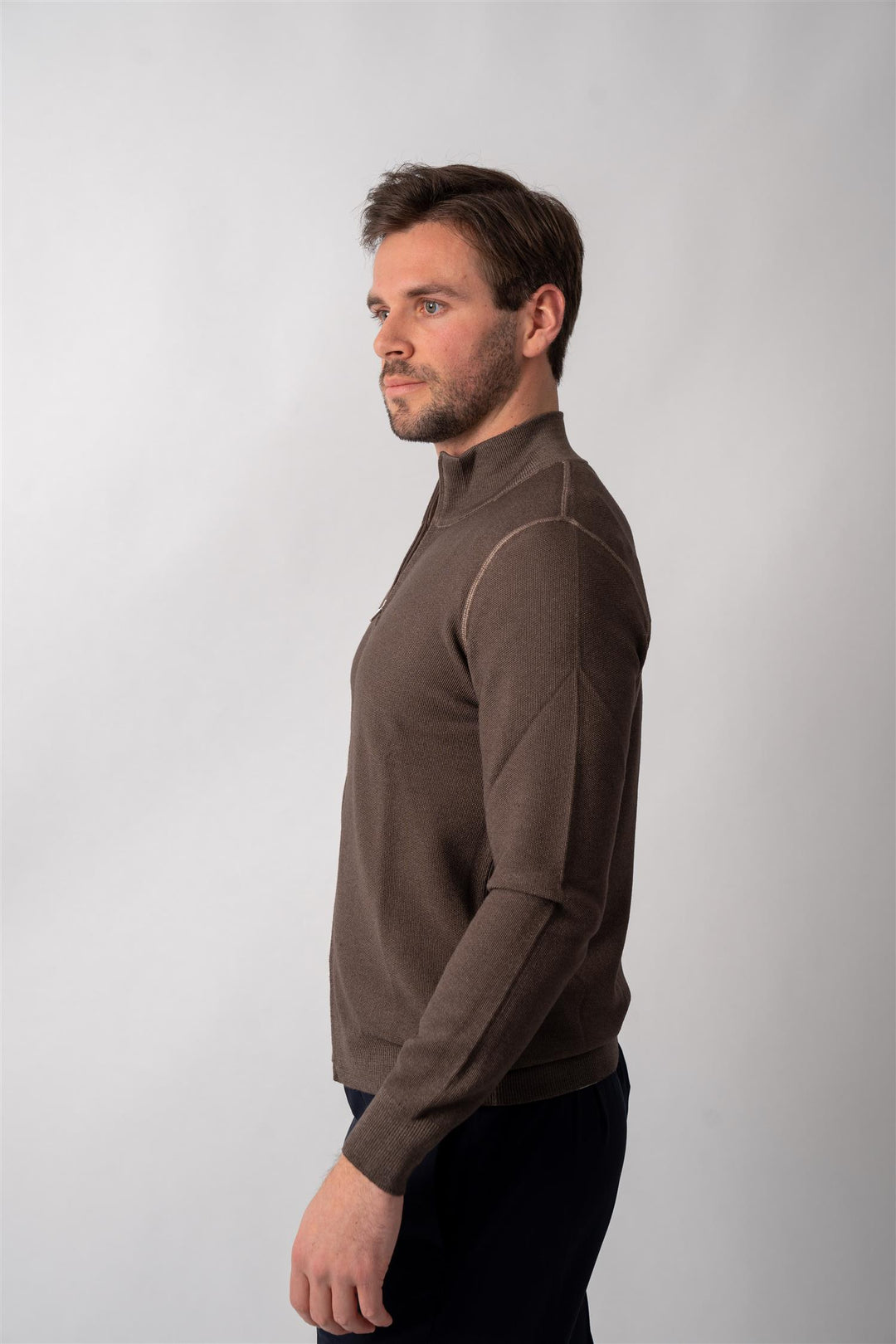 Full Zip Merino Knitted - Brun