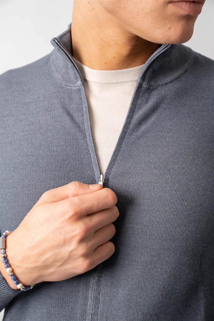 Full Zip Merino Knitted - Grey