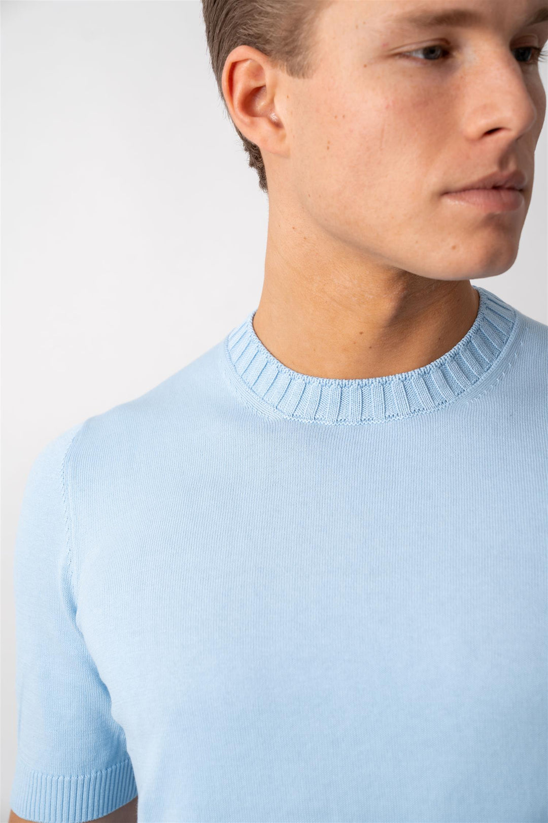 Knitted Cotton T-shirt - Light Blue