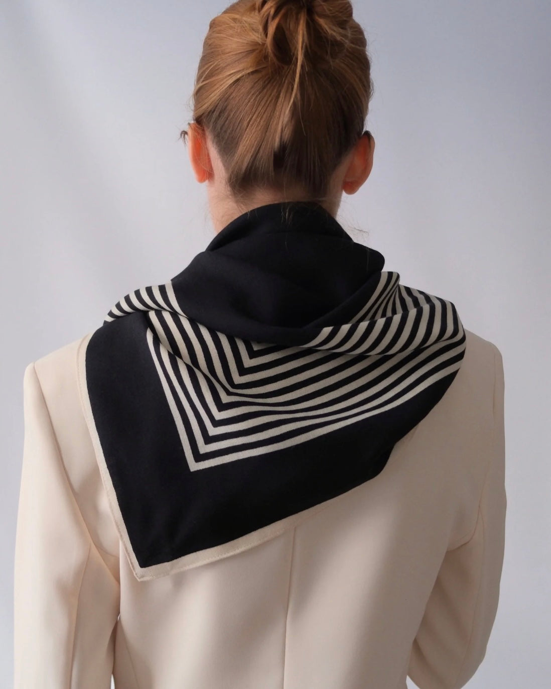 Striped Wool Scarf Black & Cream 90x90