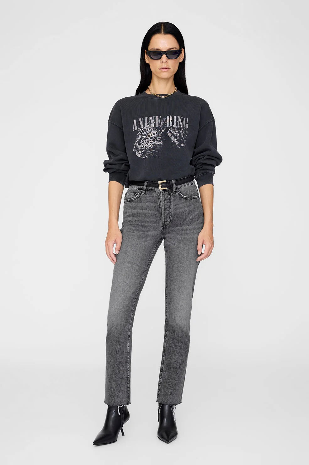 Spencer Sweatshirt Leopard - Washed Black