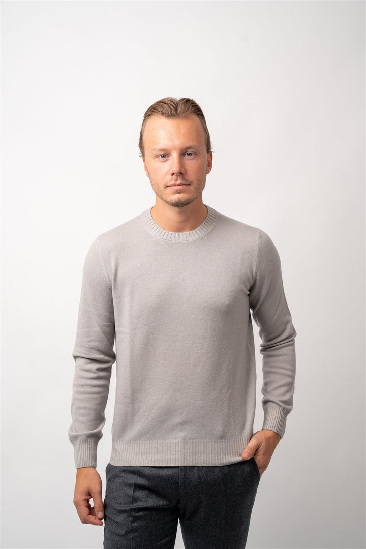 Crew Neck Cashmere - Wool -  Grey