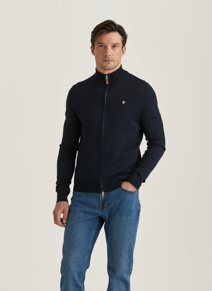 Merino Zip Cardigan - Navy