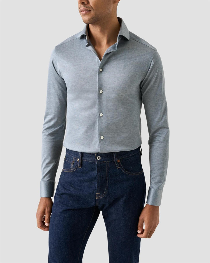 Slim Knitted Jaquard Shirt - Blue