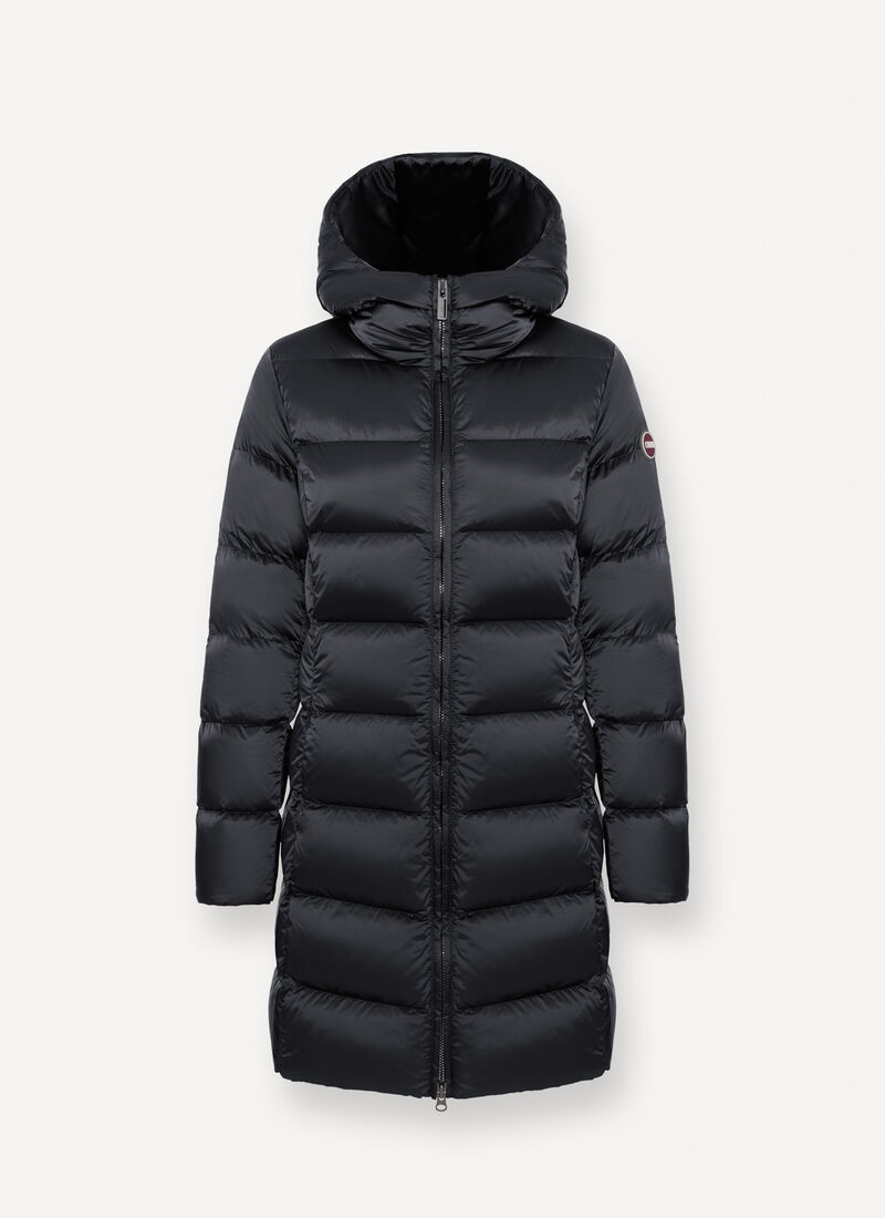 Long Down Jacket with Hood - Black