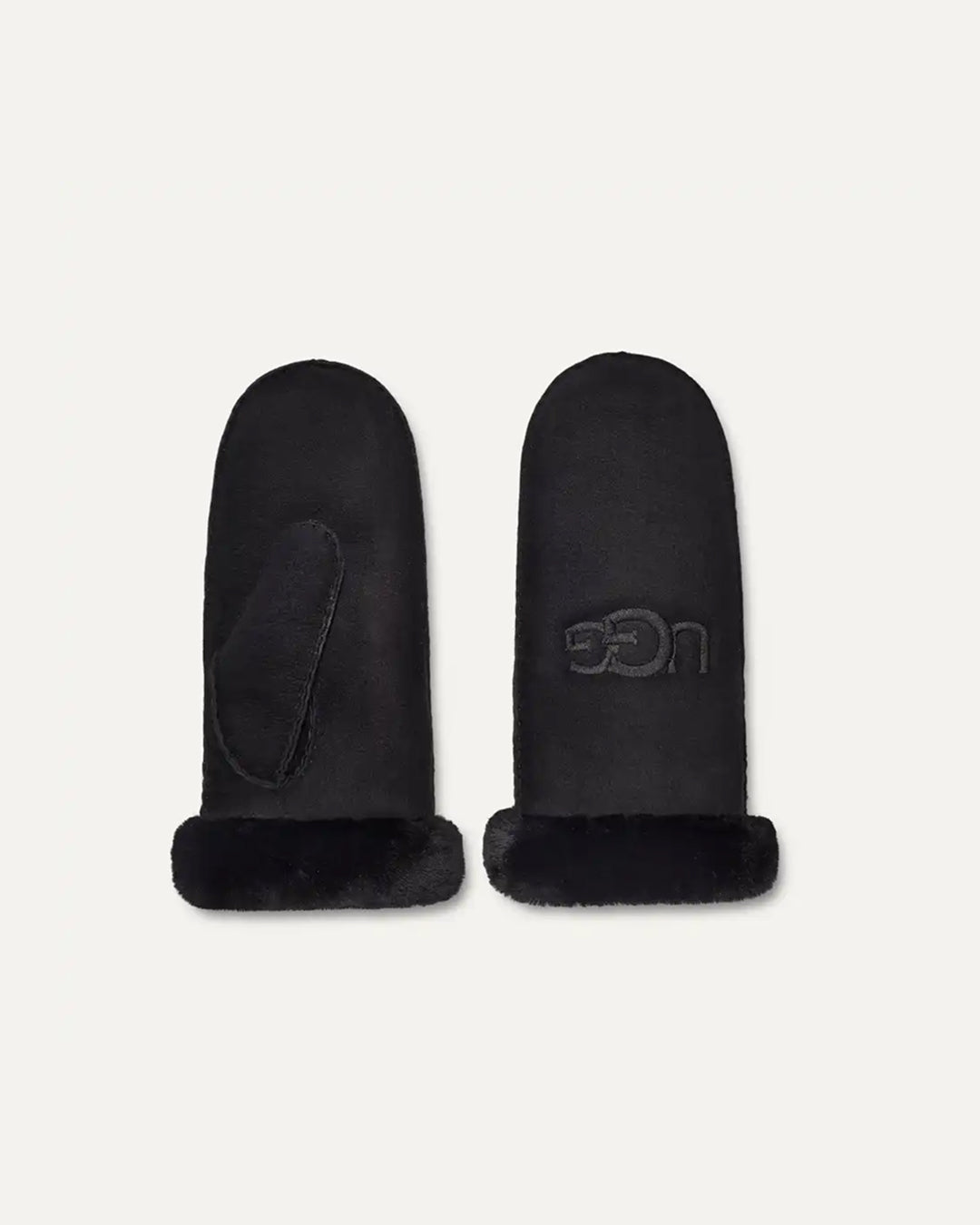 Sheepskin Embroider Mitten Black