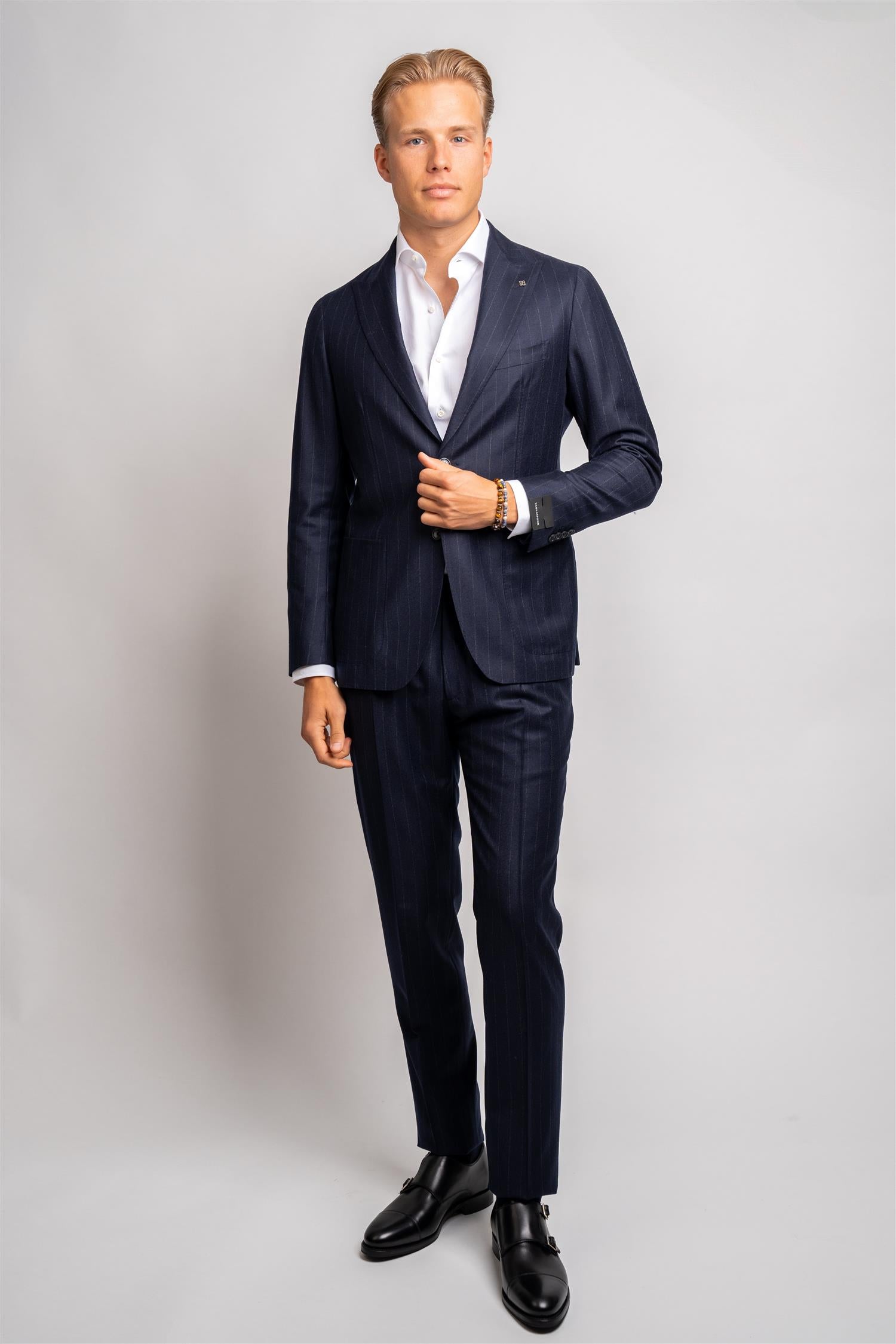 Flannel Pinstripe Suit - Navy