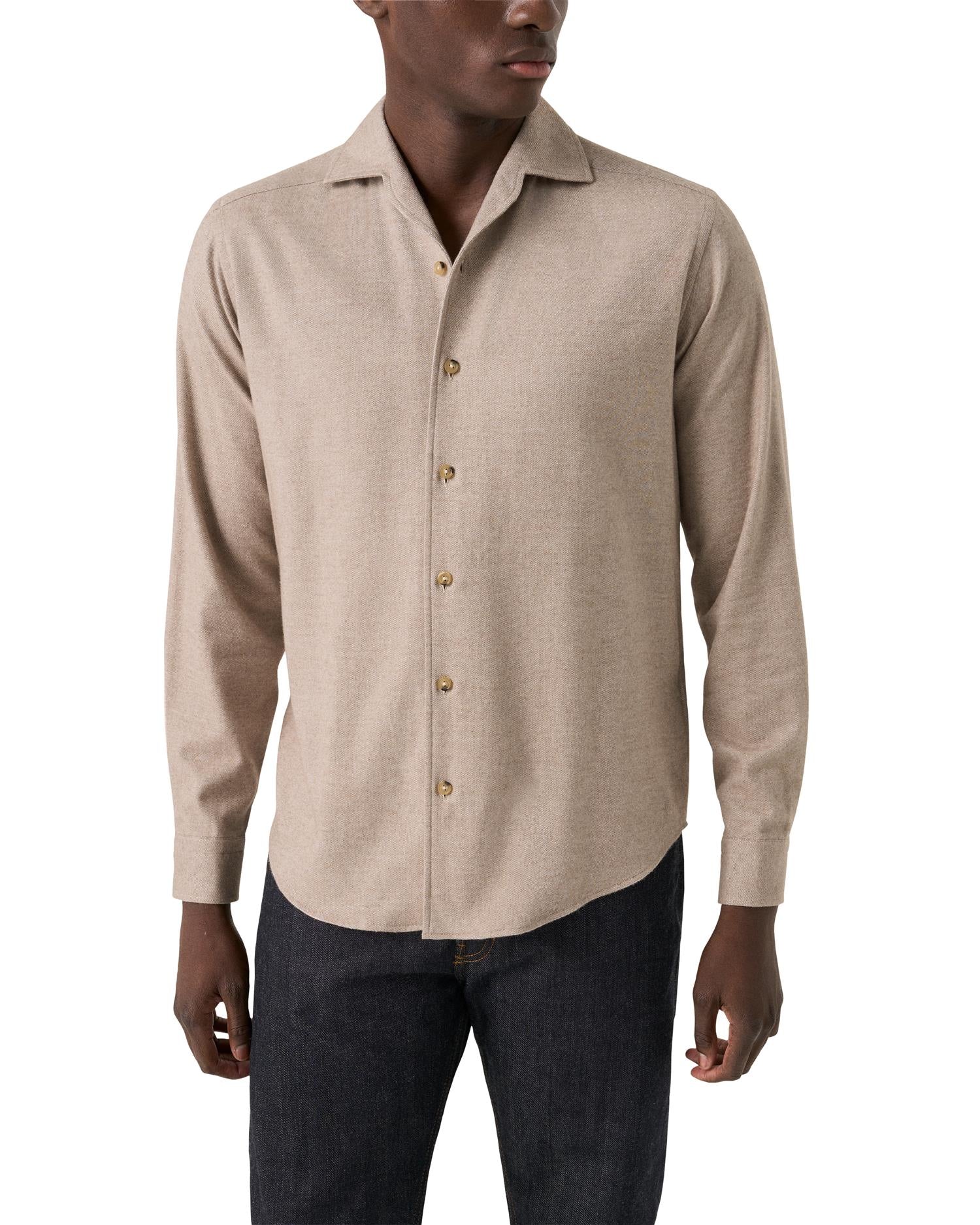 Solid Flannel Shirt - Beige