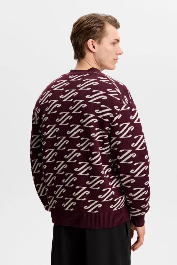 Denny Jacquard Cardigan - Wine Mix