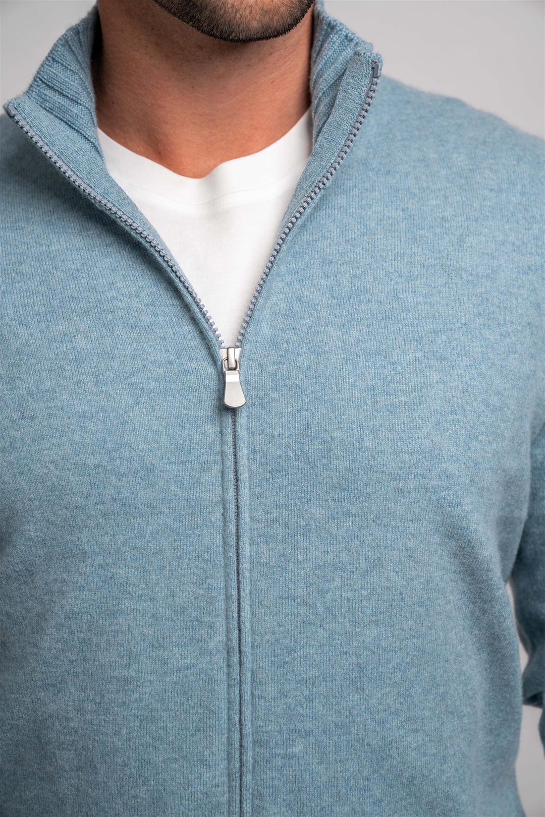Full Zip Felted Cashmere - Light Blue