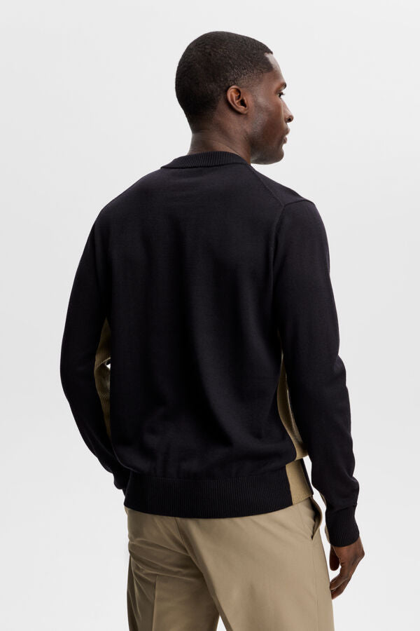 Chester Side Stripe Knit Crew - Black