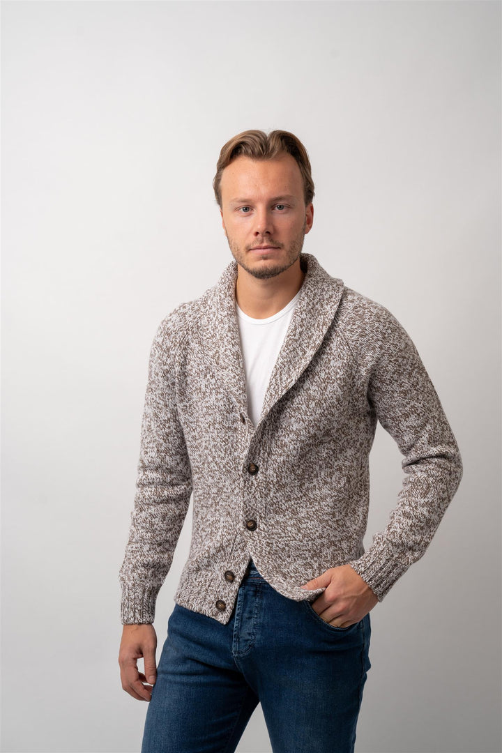 Shawl Collar Raglan Mouline Cardigan - Brun