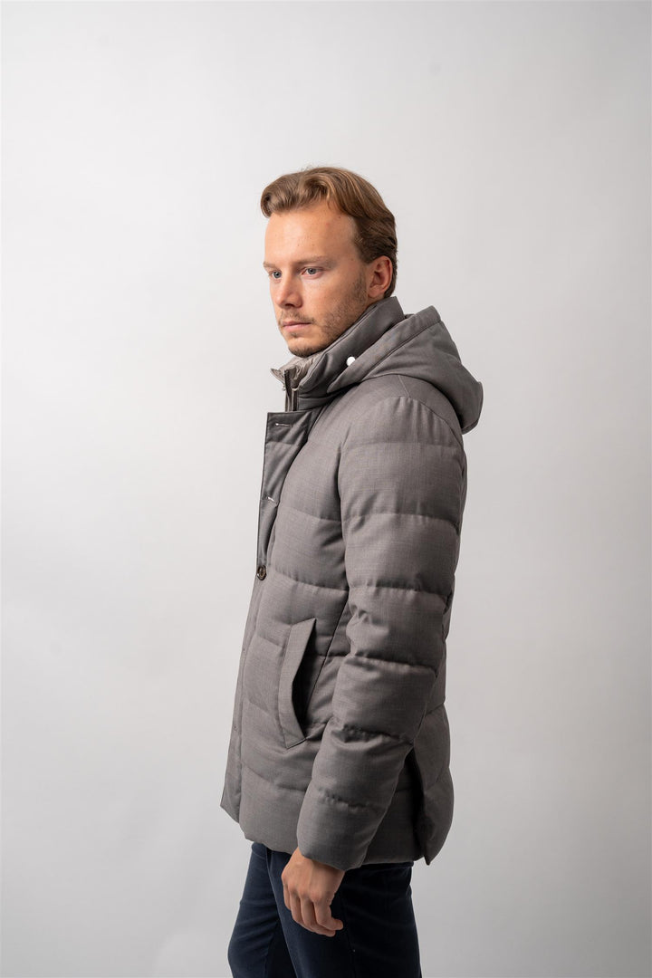 Down Coat Hood Grå