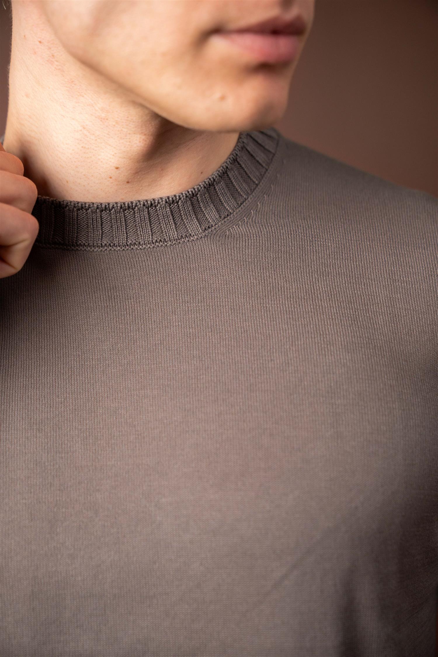 Knitted Cotton T-shirt - Brun