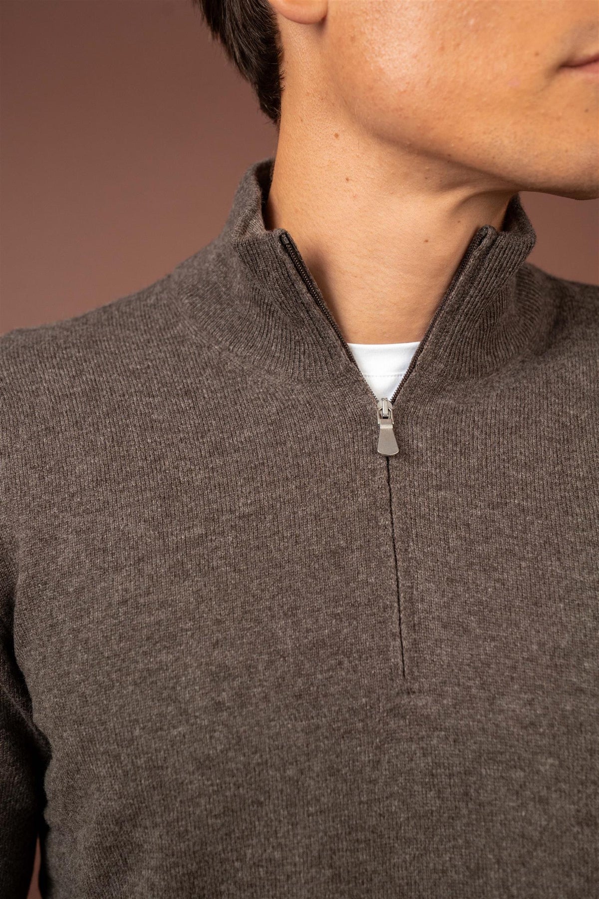 Quarter Zip Wool - Cashmere - Brown
