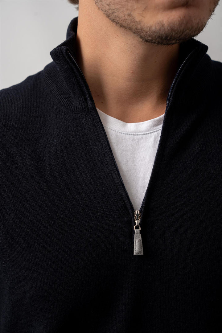 Half Zip Wool-Cashmere - Navy