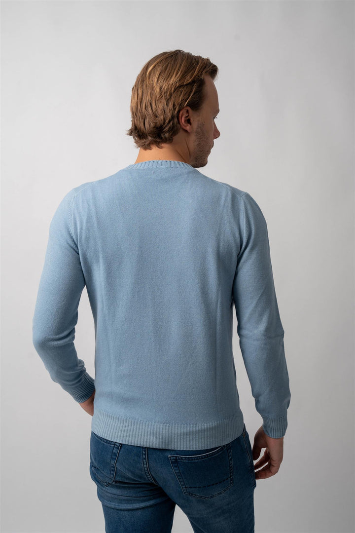 Crew Neck Cashmere - Wool -  Light Blue