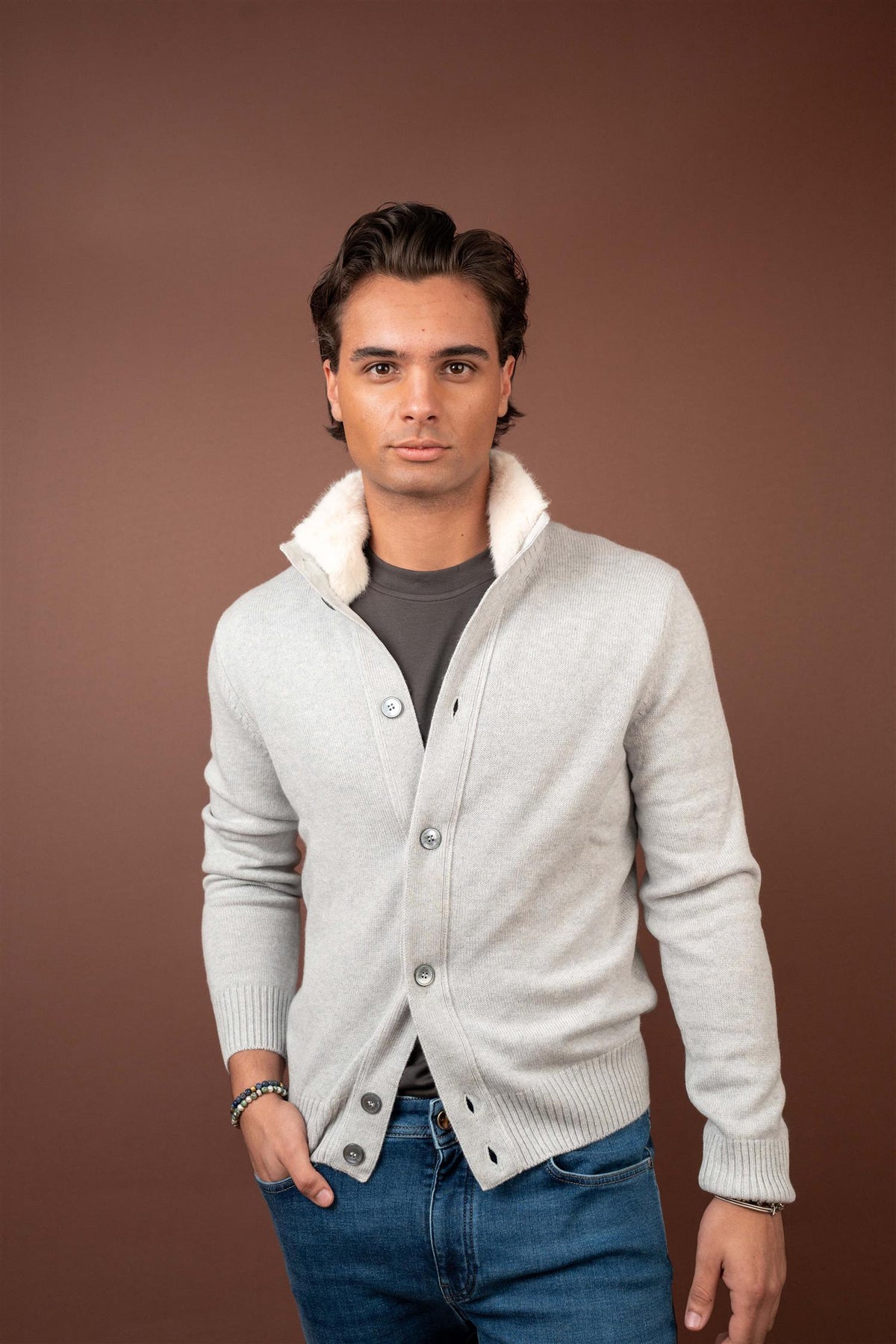 Cashmere Fur Cardigan - Grey