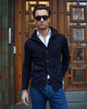 Knitted Cardigan Acrylic Wool Blend - Navy