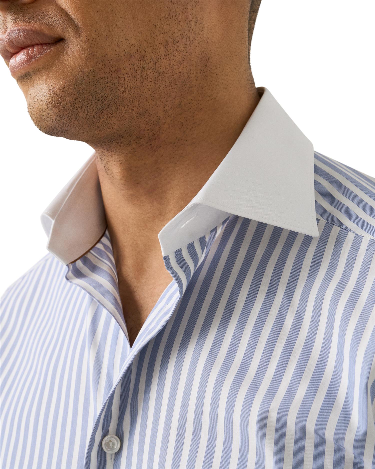 SLIM - White Collar Bengal Striped Shirt