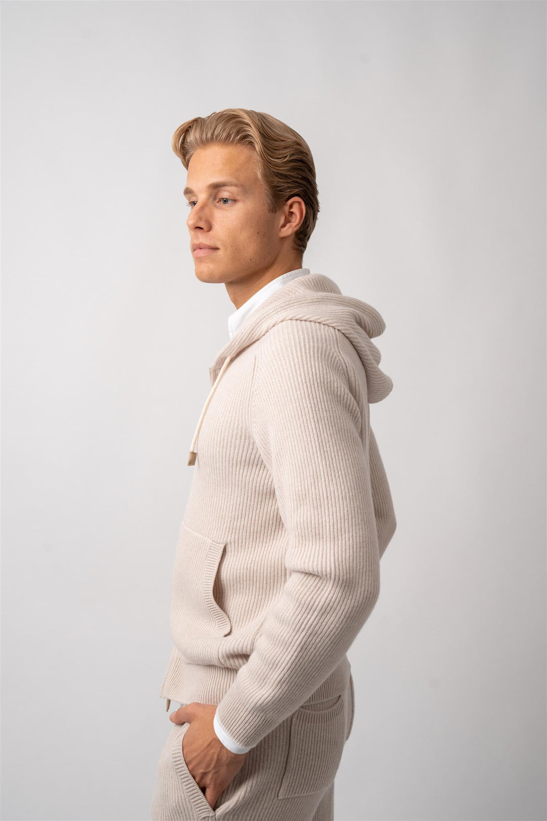 Hoodie - 100% Cashmere - Beige