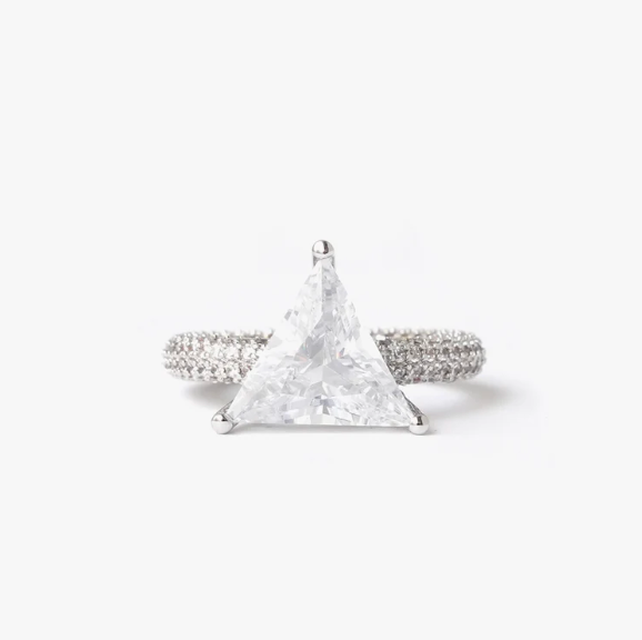 Mega Triangle Ring White Silver