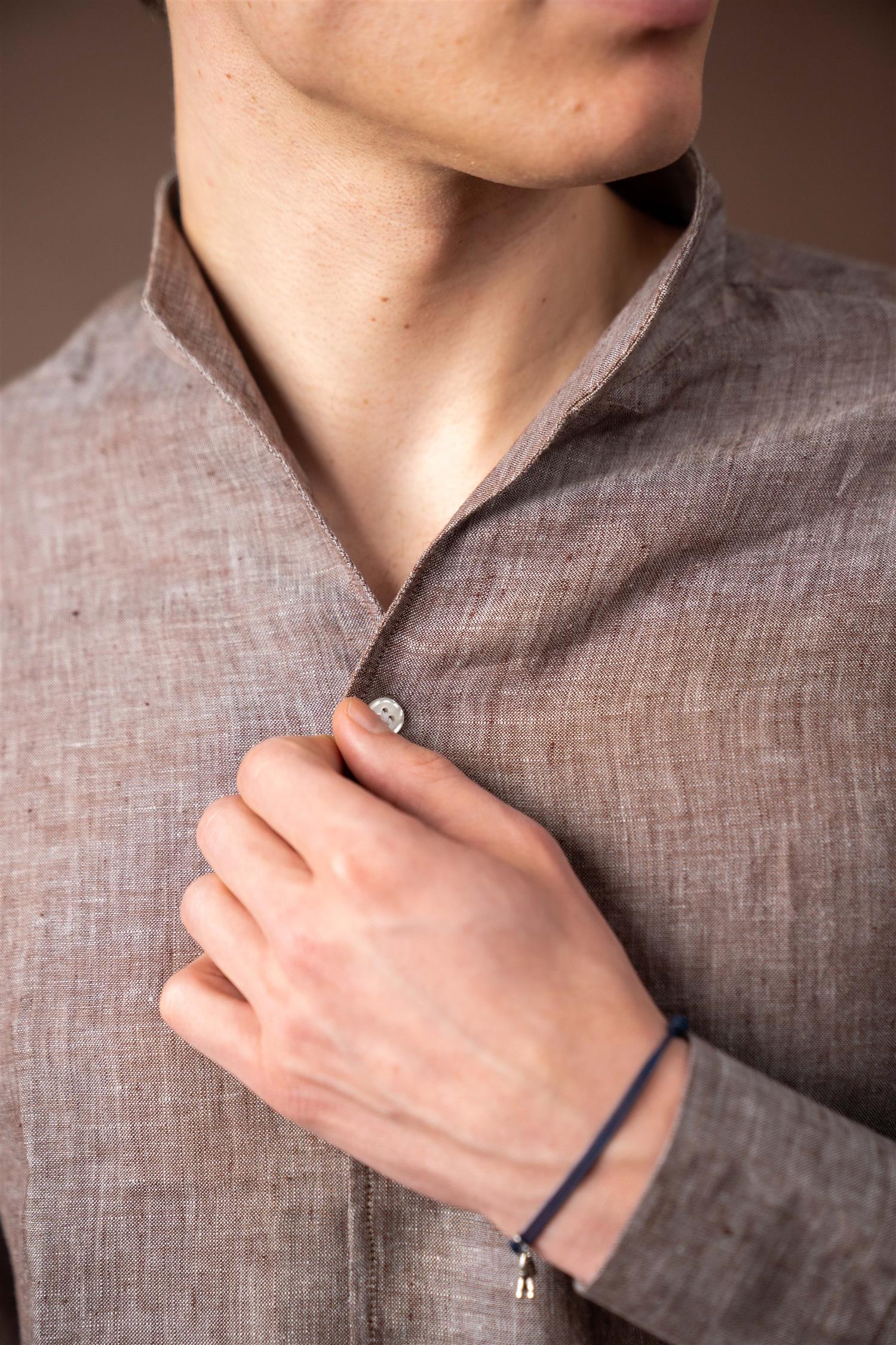 No Collar Linen - Brown