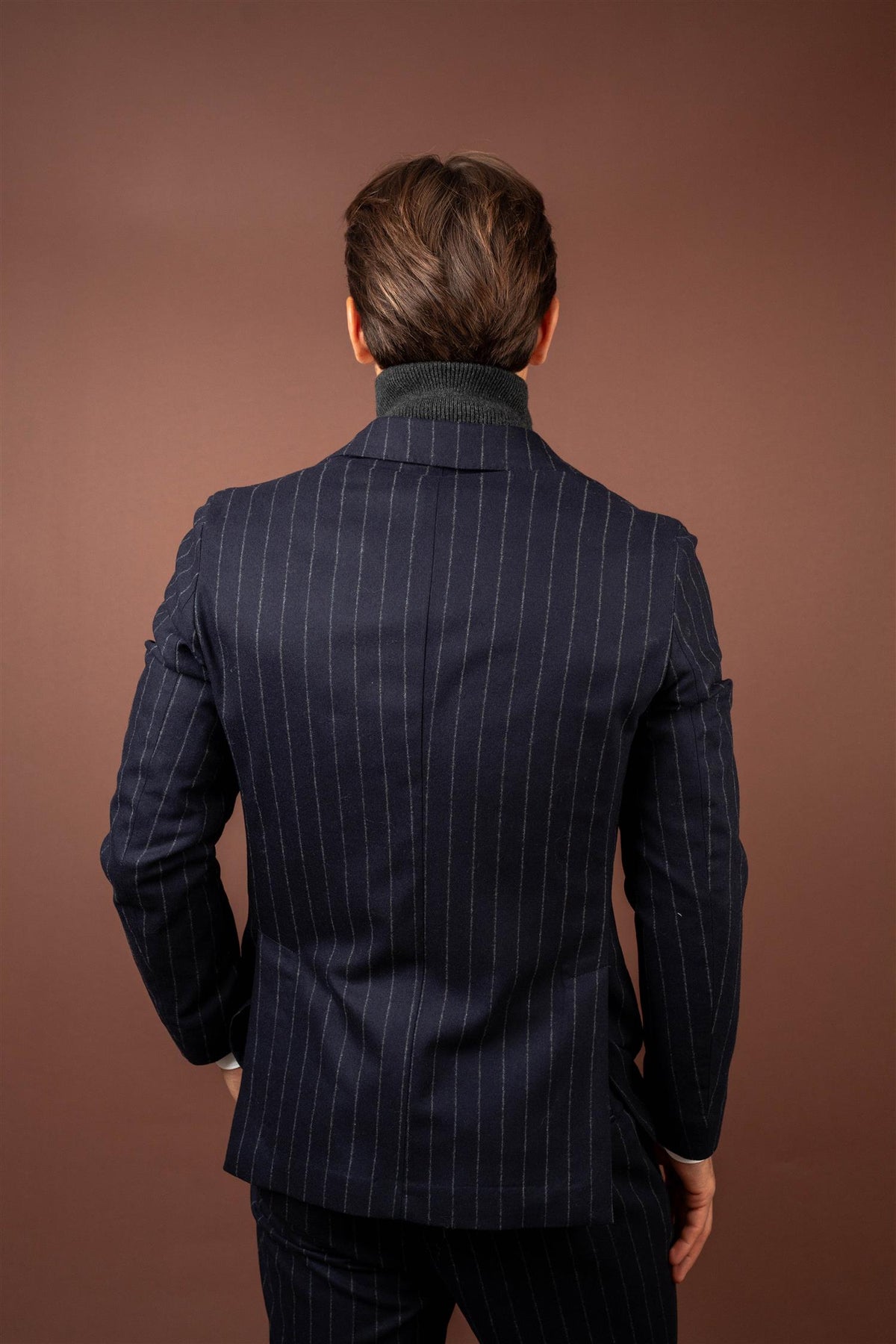 Zip Front Blazer - Pinstripe Navy