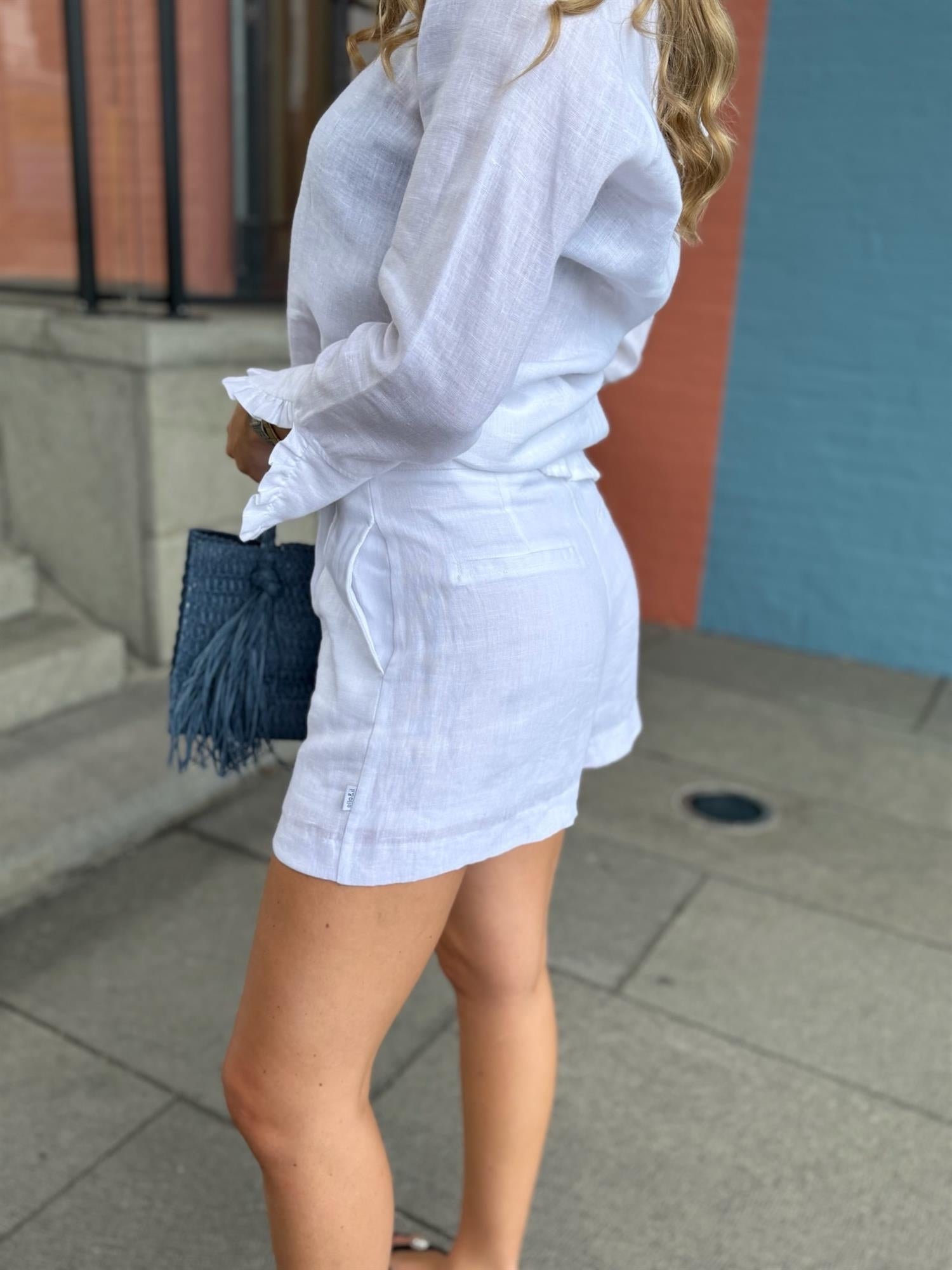 Freya Solid Linen Shorts White