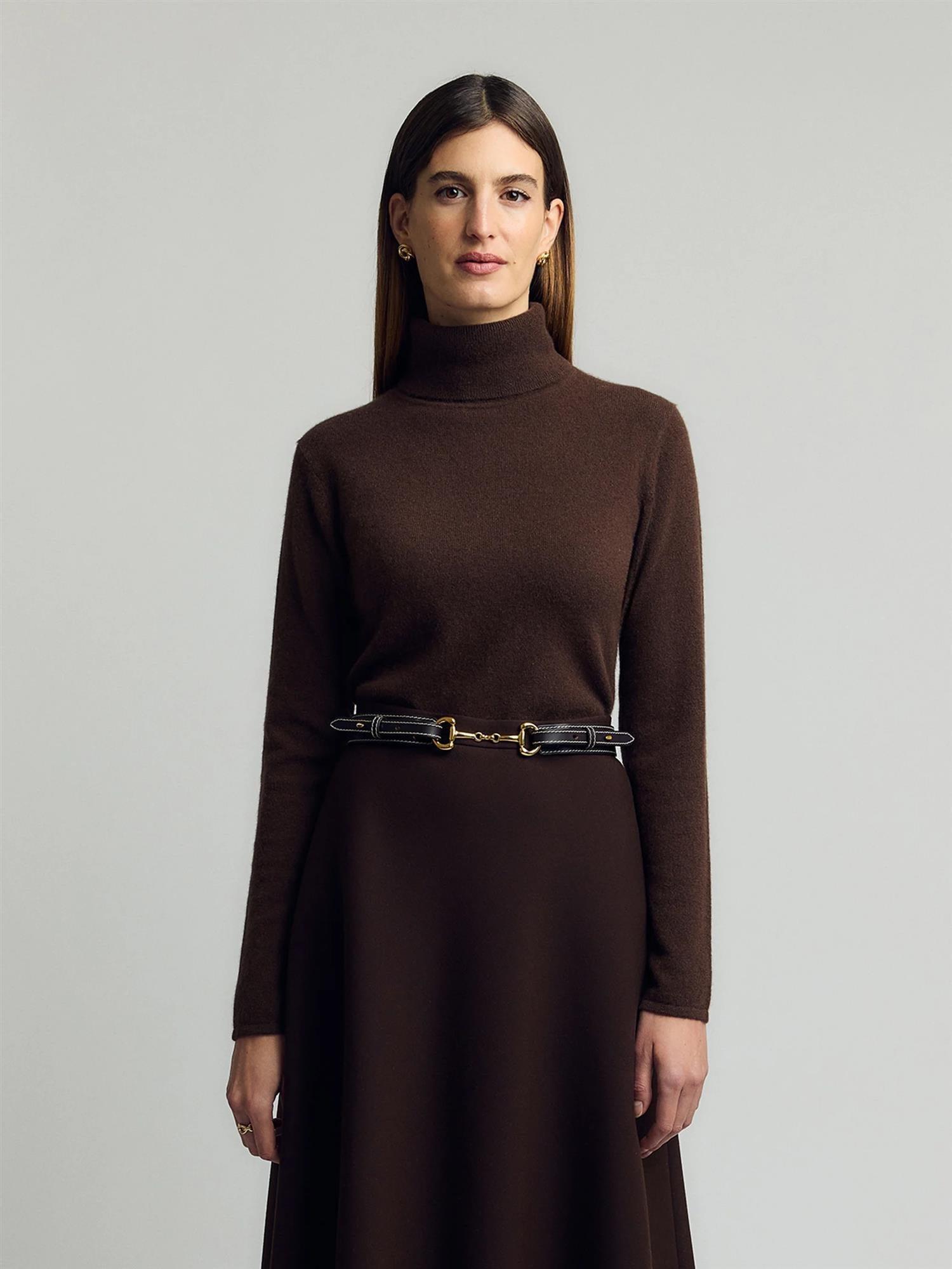 Gadia Leather Belt – Espresso & Gold