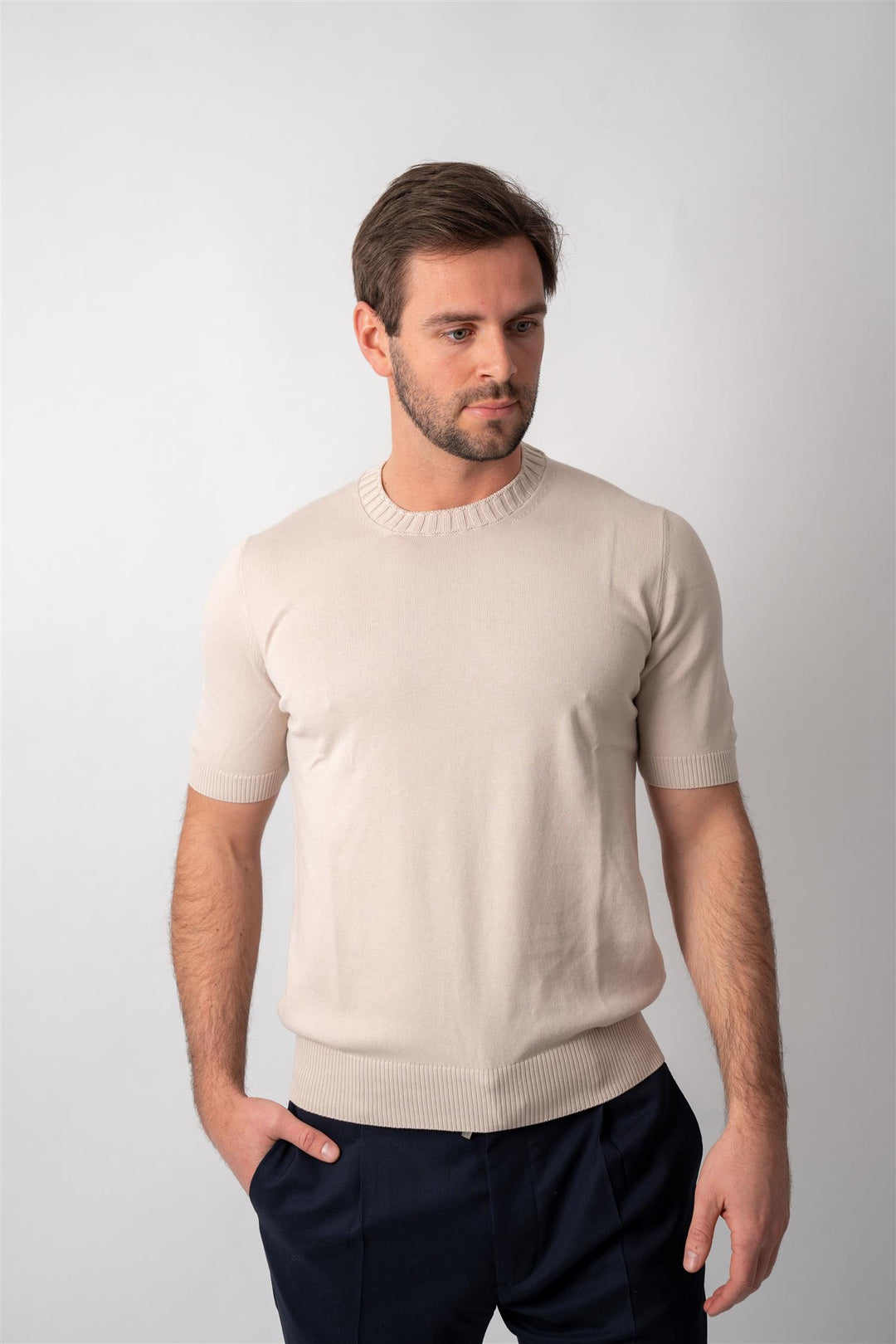 Knitted Cotton T-shirt - Sand