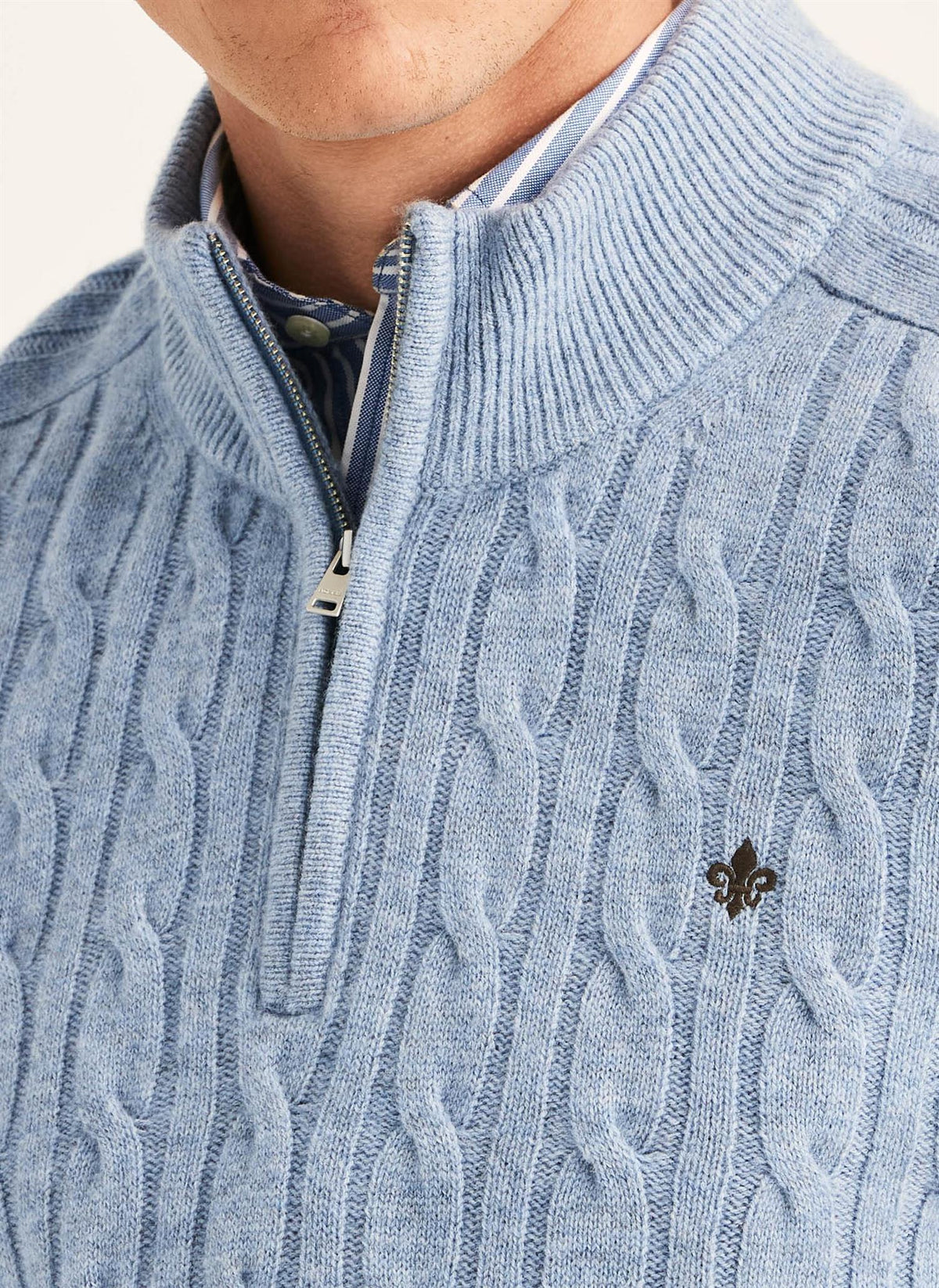 Hertford Cable Half Zip - Light Blue