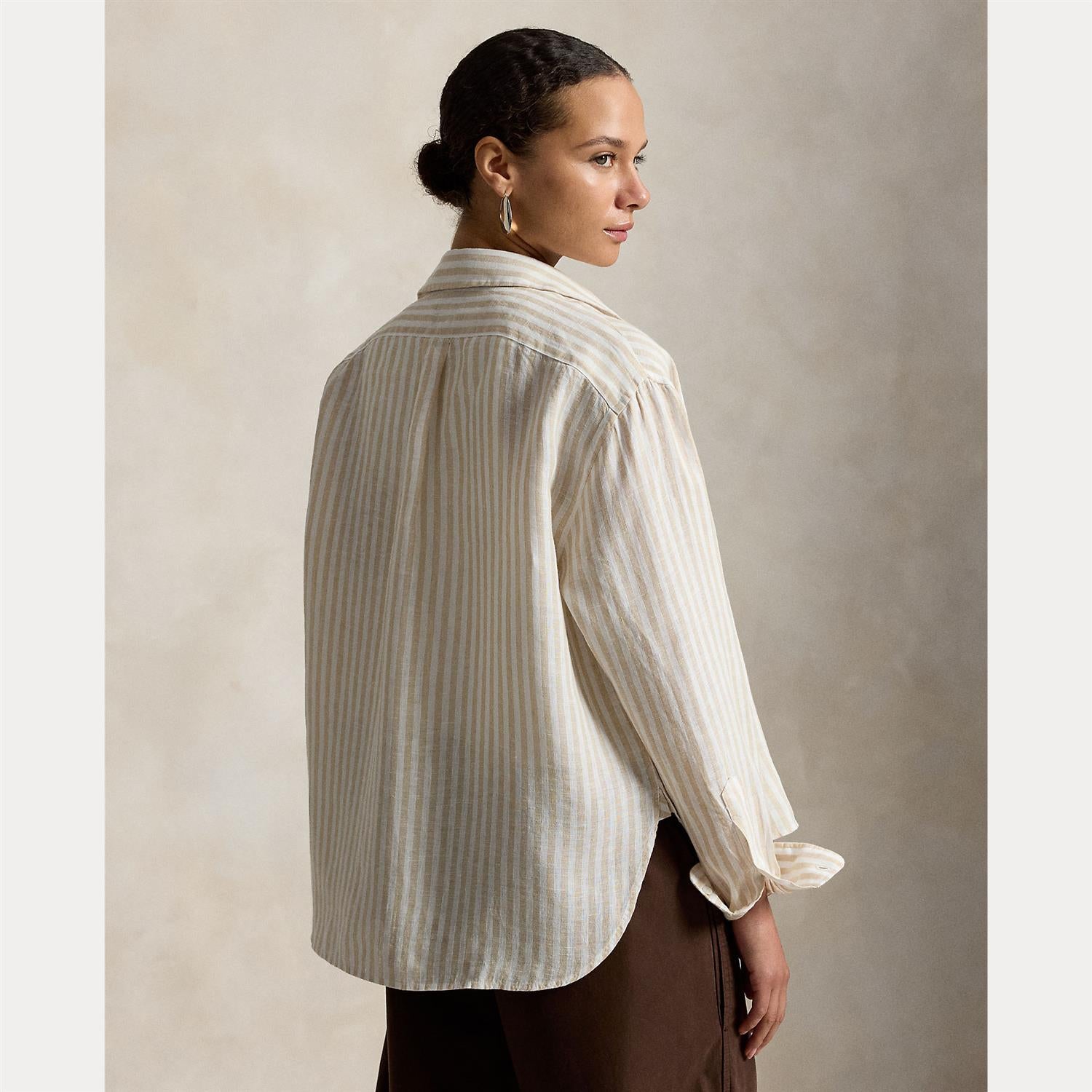 Wide Cropped Gingham Linen Shirt