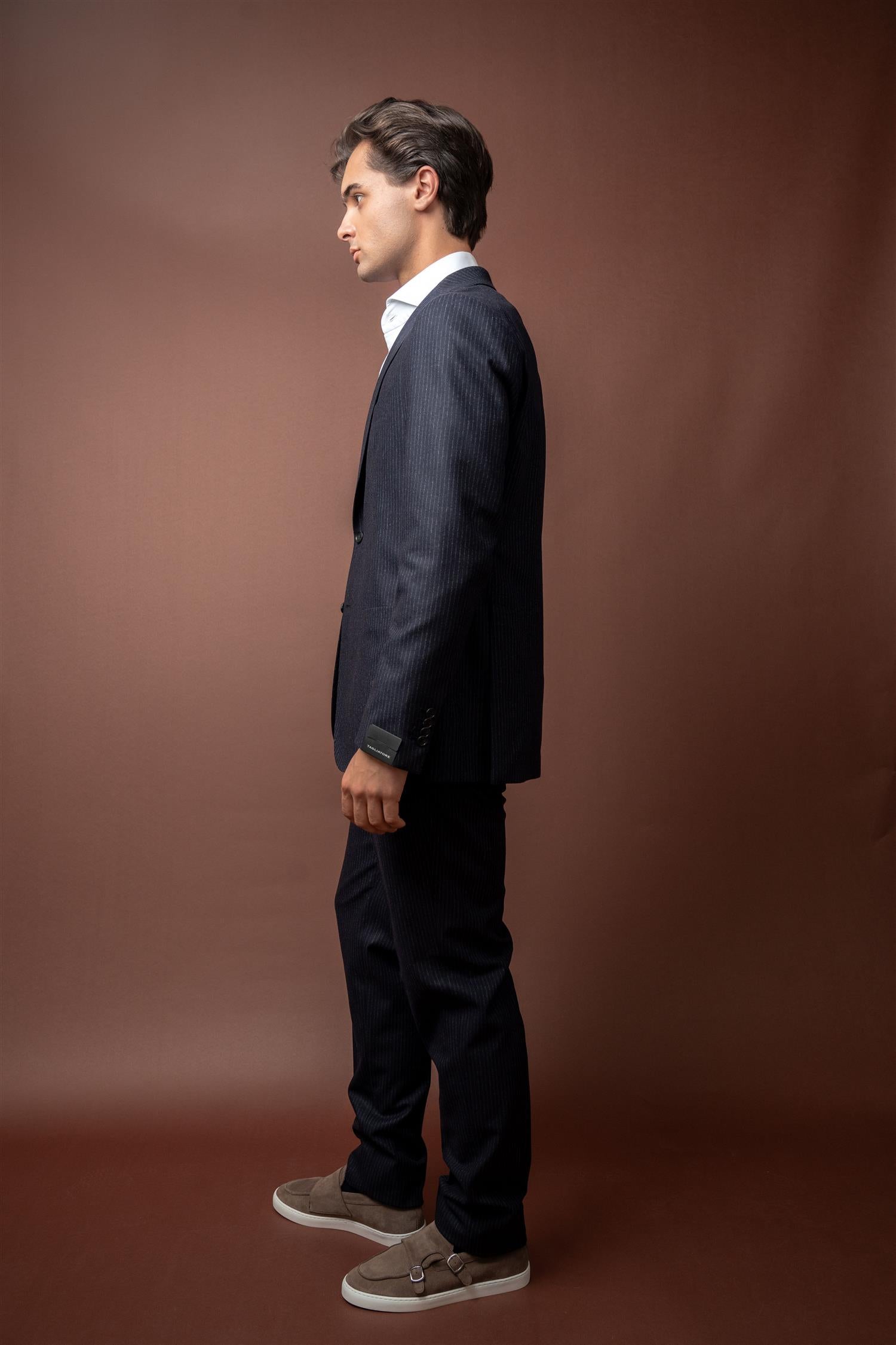 Striped Flannel Suit - Navy
